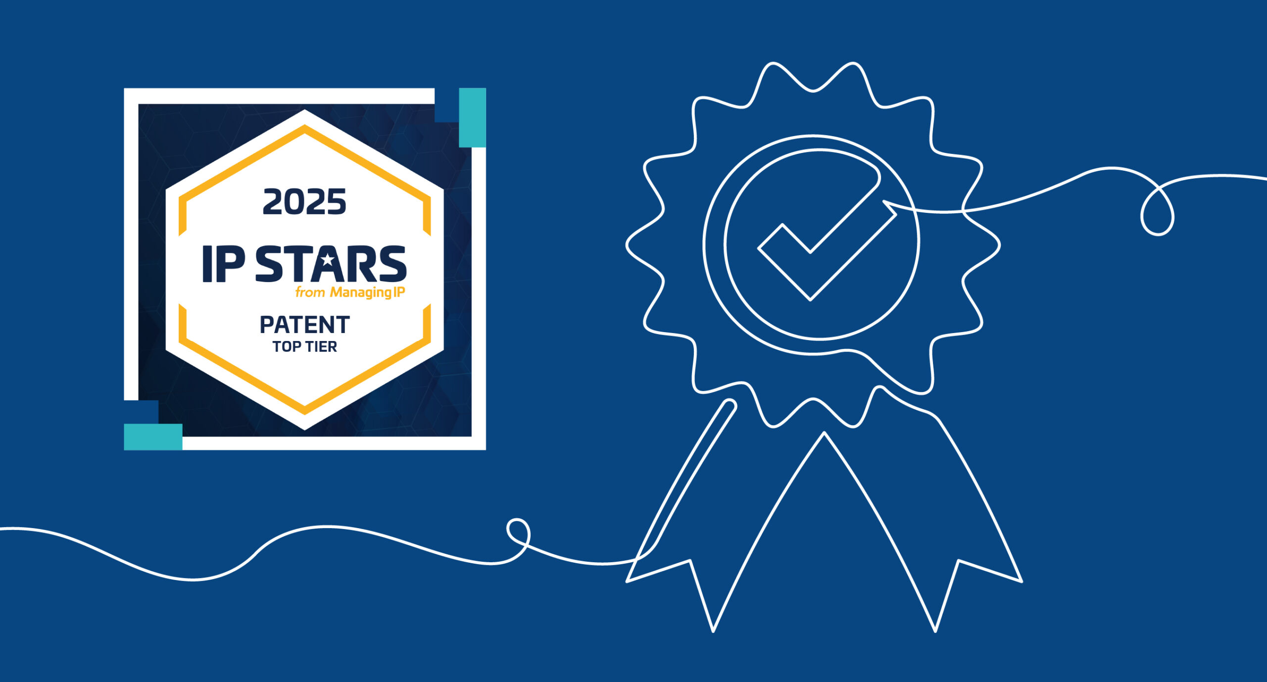 Logo_IP Stars Ranking: Epping Hermann Fischer Patentanwaltsgesellschaft mbH as Patent Top Tier 2025, on a blue background with a white line graphic representing a badge for an award